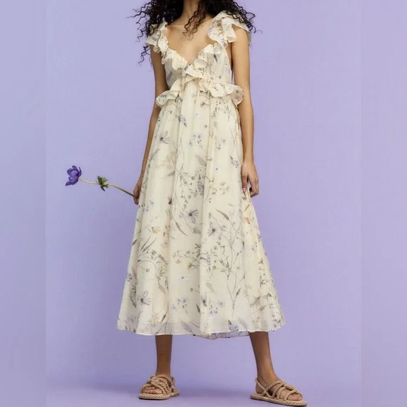H&M floral ruffle maxi dress - size XL NWT - Picture 1 of 4